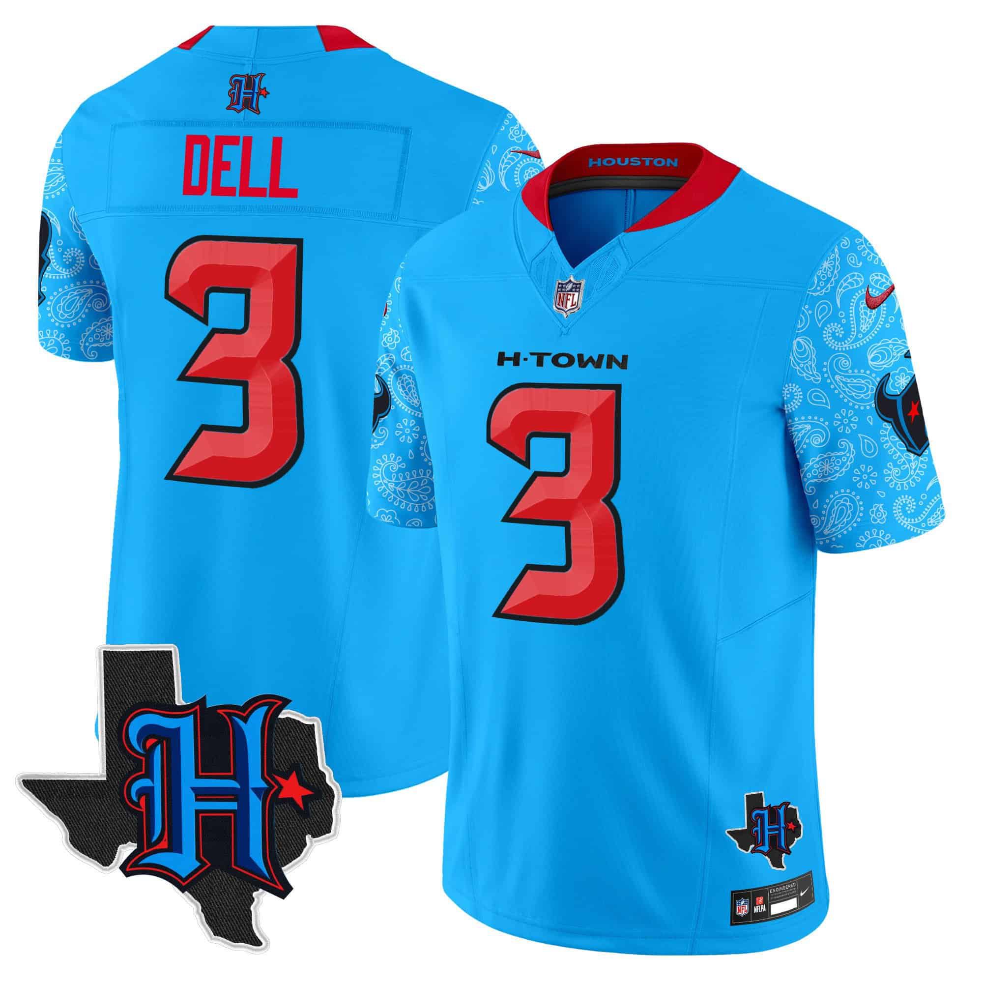 Men Houston Texans #3 Dell Light Blue 2024 Nike Texas Patch Vapor Limited NFL Jersey->indianapolis colts->NFL Jersey